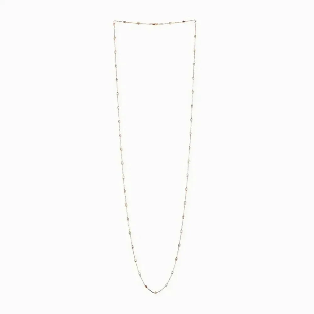 Oval Moon Station Chain Necklace 14kt Rose Gold Over Sterling Silver.